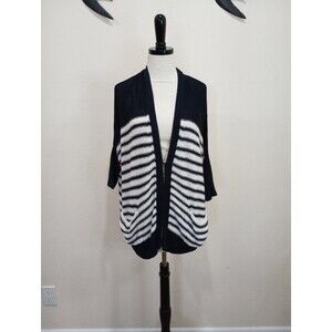 Velvet By Graham & Spencer Navy & White Striped Knit Oversize Cardigan Shrug - S